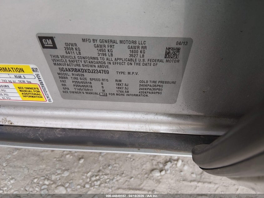 2013 Buick Enclave Convenience VIN: 5GAKRBKDXDJ234769 Lot: 44849182