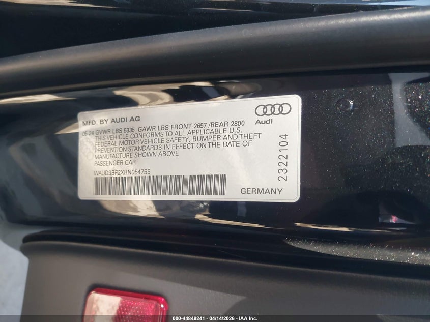 2024 Audi A6 2.0 Premium 45 Tfsi Quattro S Tronic black Lot 111044849241 Vin WAUD3BF2XRN054755