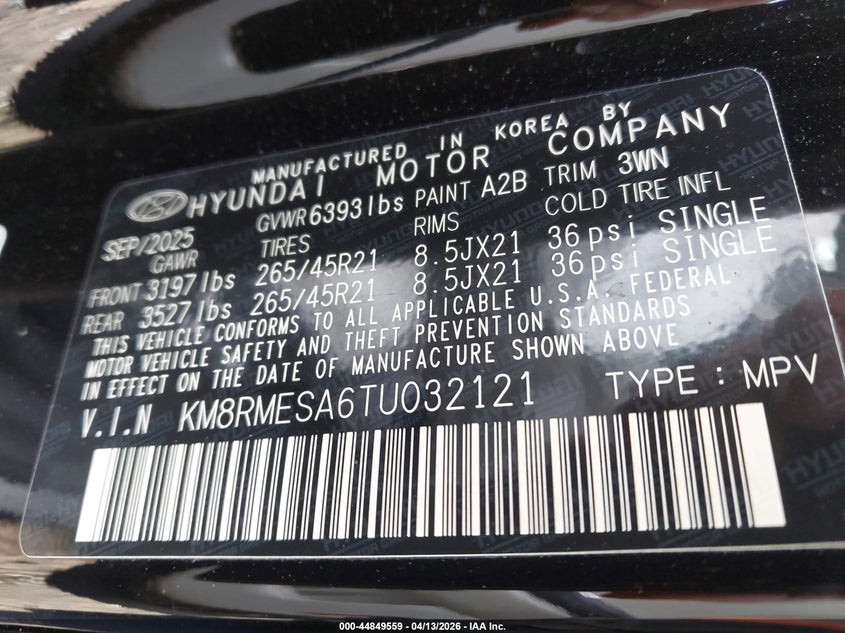 2026 Hyundai Palisade Hev Calligraphy VIN: KM8RMESA6TU032121 Lot: 44849559