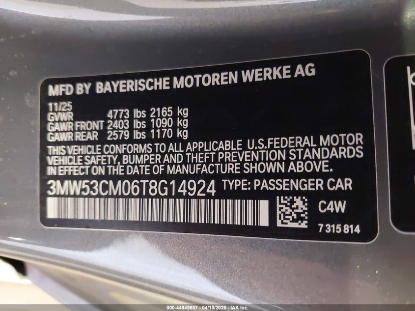 2026 BMW M240 I xDrive VIN: 3MW53CM06T8G14924 Lot: 44849657