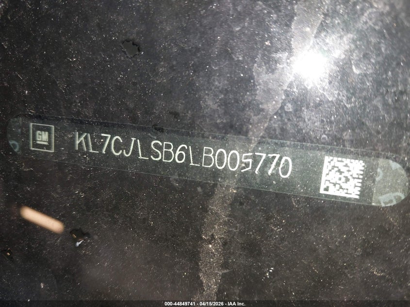 2020 Chevrolet Trax Fwd Lt VIN: KL7CJLSB6LB005770 Lot: 44849741