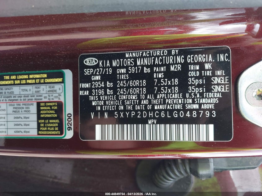 2020 Kia Telluride Lx VIN: 5XYP2DHC6LG048793 Lot: 44849754