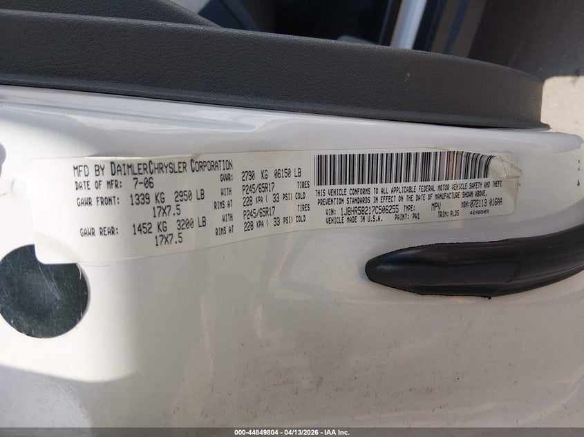 2007 Jeep Grand Cherokee Limited VIN: 1J8HR58217C506255 Lot: 44849804