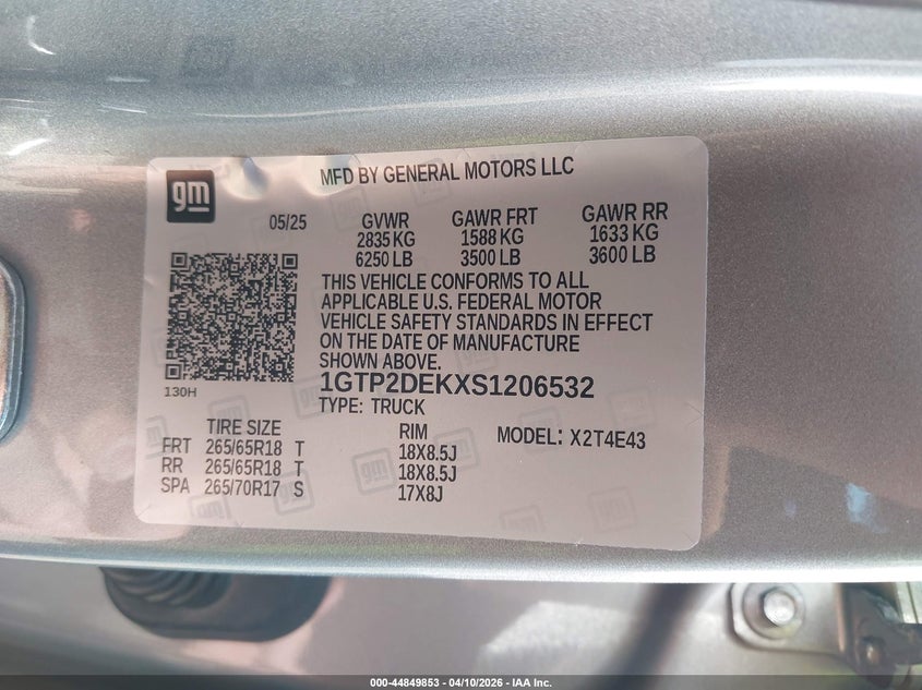 2025 GMC Canyon 4Wd At4 VIN: 1GTP2DEKXS1206532 Lot: 44849853