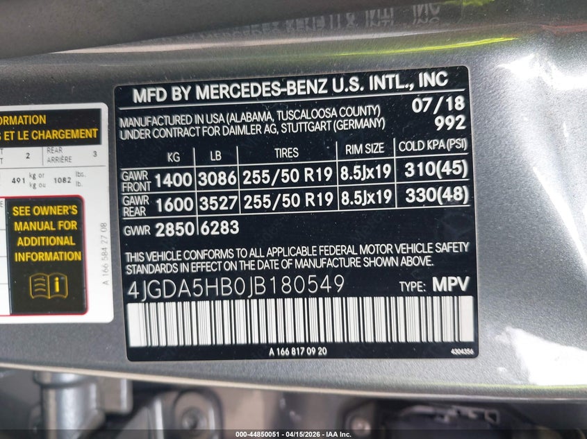 2018 Mercedes-Benz Gle 350 4Matic VIN: 4JGDA5HB0JB180549 Lot: 44850051