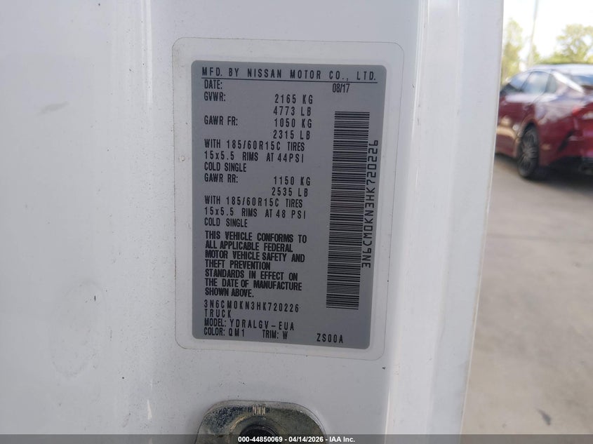 2017 Nissan Nv200 Sv VIN: 3N6CM0KN3HK720226 Lot: 44850069