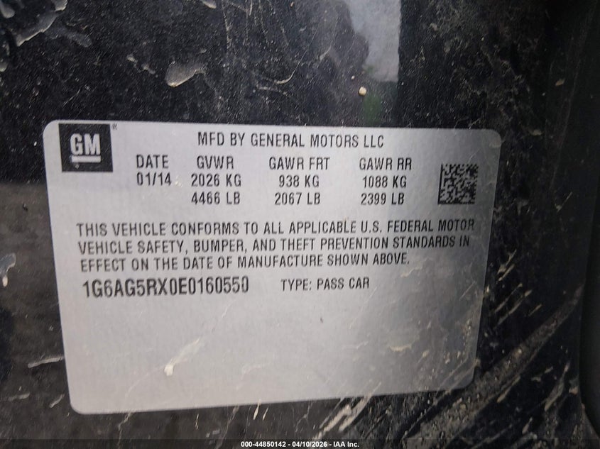 2014 Cadillac Ats Standard VIN: 1G6AG5RX0E0160550 Lot: 44850142