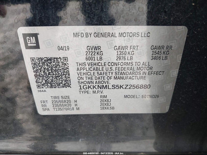 2019 Gmc Acadia 3.6 Slt-1 black Lot 111044850165 Vin 1GKKNMLS5KZ256880