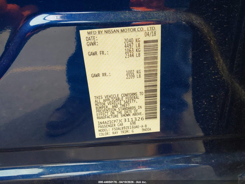 2018 Nissan Leaf S VIN: 1N4AZ1CP7JC311326 Lot: 44850176