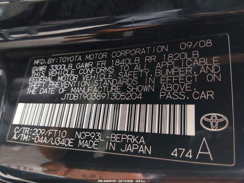 2009 Toyota Yaris S VIN: JTDBT903891305204 Lot: 44850197