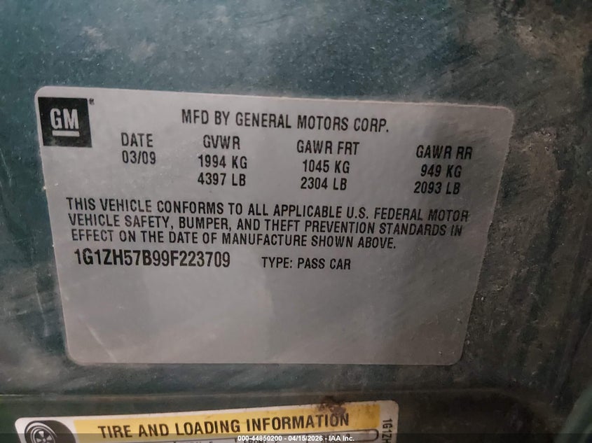 2009 Chevrolet Malibu Lt VIN: 1G1ZH57B99F223709 Lot: 44850200