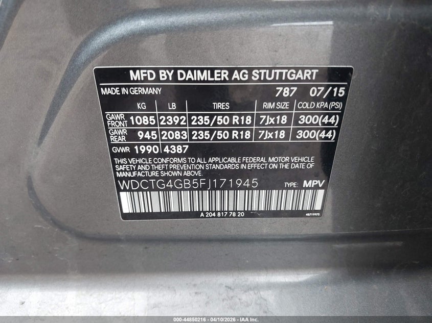 2015 Mercedes-Benz Gla 250 4Matic VIN: WDCTG4GB5FJ171945 Lot: 44850216