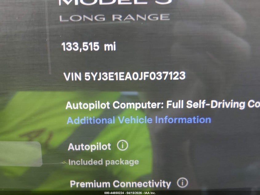 2018 Tesla Model 3 Long Range/Mid Range VIN: 5YJ3E1EA0JF037123 Lot: 44850224