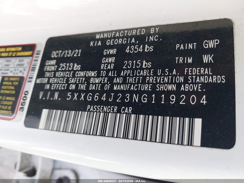2022 Kia K5 Gt-Line VIN: 5XXG64J23NG119204 Lot: 44850237