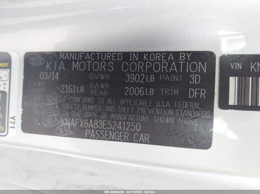 2014 Kia Forte Koup Ex VIN: KNAFX6A83E5241250 Lot: 44850258