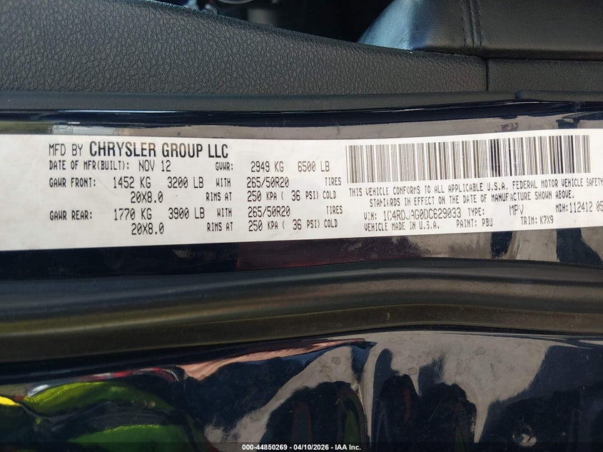 2013 Dodge Durango 3.6 Sxt blue Lot 111044850269 Vin 1C4RDJAG0DC629033