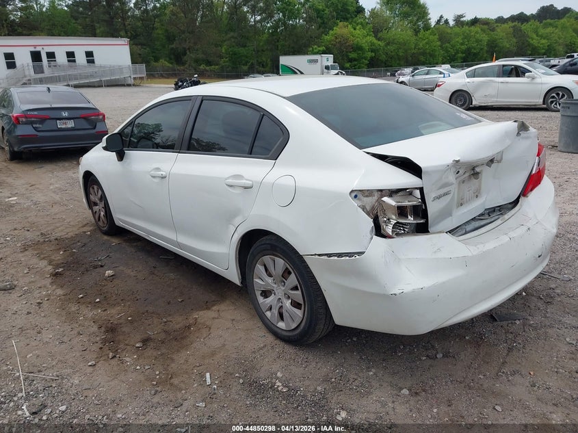 2012 Honda Civic 1.8 Lx white Lot 111044850298 Vin 19XFB2F52CE107002