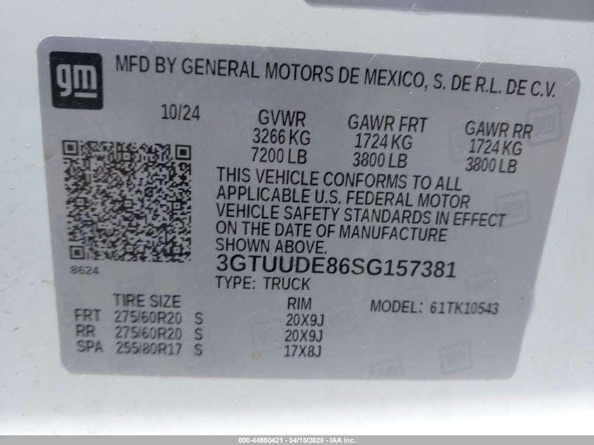 2025 GMC Sierra 1500 4Wd Short Box Slt VIN: 3GTUUDE86SG157381 Lot: 44850421