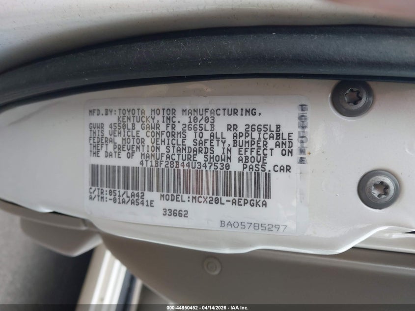 2004 Toyota Avalon Xls VIN: 4T1BF28B44U347530 Lot: 44850452