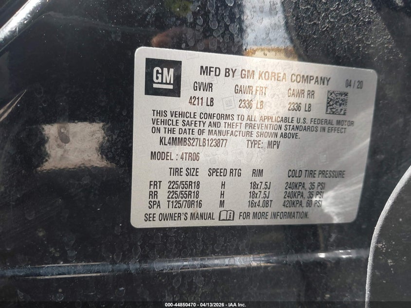 2020 Buick Encore Gx Fwd Preferred VIN: KL4MMBS27LB123877 Lot: 44850470