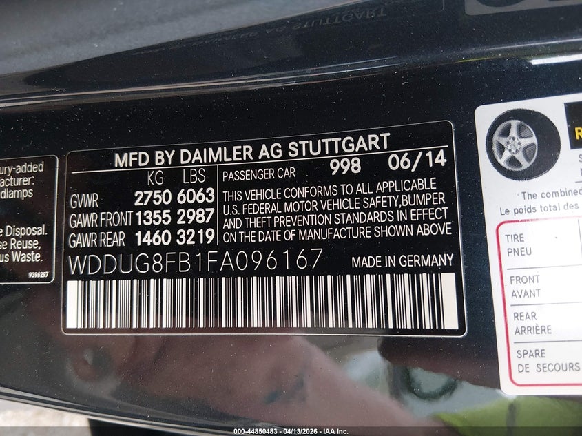 2015 Mercedes-Benz S 550 4Matic VIN: WDDUG8FB1FA096167 Lot: 44850483