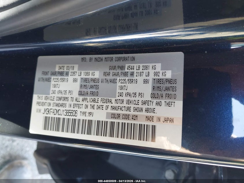 2018 Mazda Cx-5 Grand Touring VIN: JM3KFADM0J1385606 Lot: 44850509