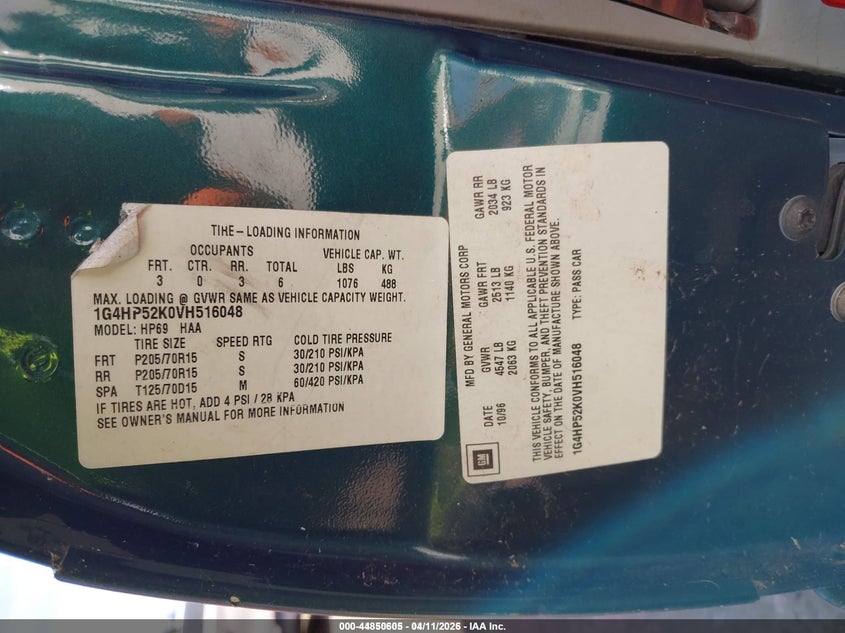 1997 Buick Lesabre Custom VIN: 1G4HP52K0VH516048 Lot: 44850605