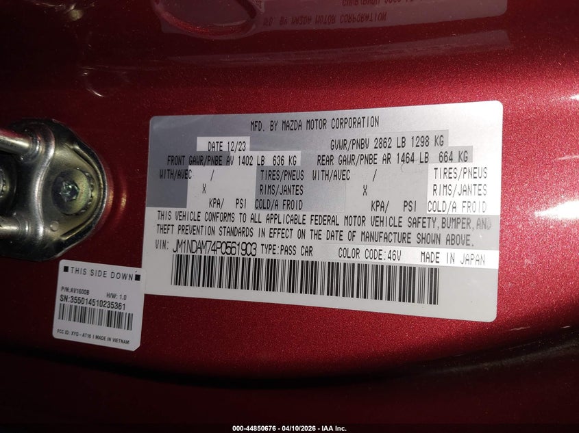 2023 Mazda Mx-5 Miata Rf Grand Touring VIN: JM1NDAM74P0561903 Lot: 44850676