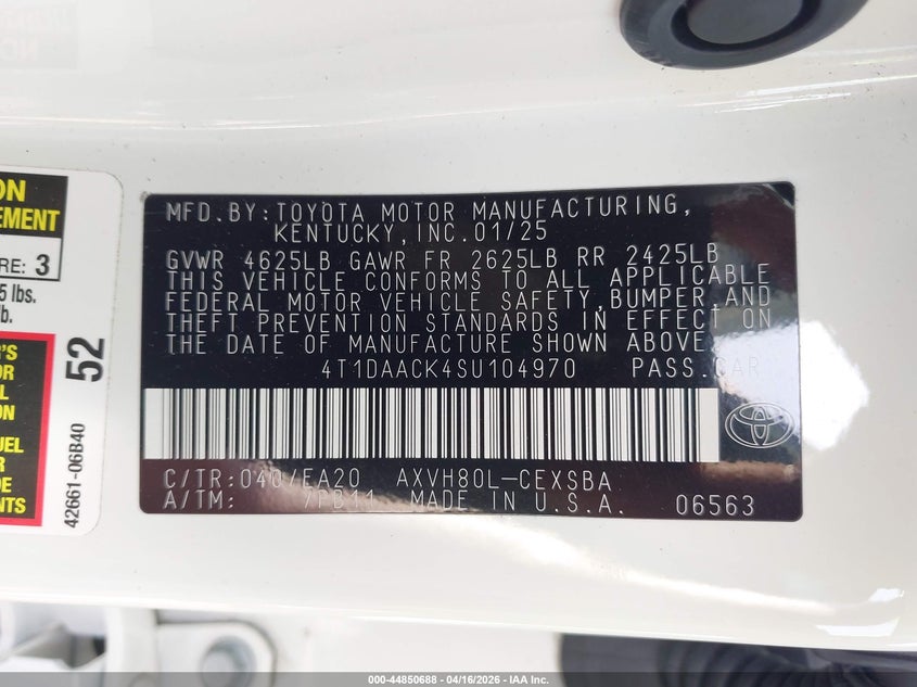 VIN 4T1DAACK4SU104970 2025 TOYOTA CAMRY SE