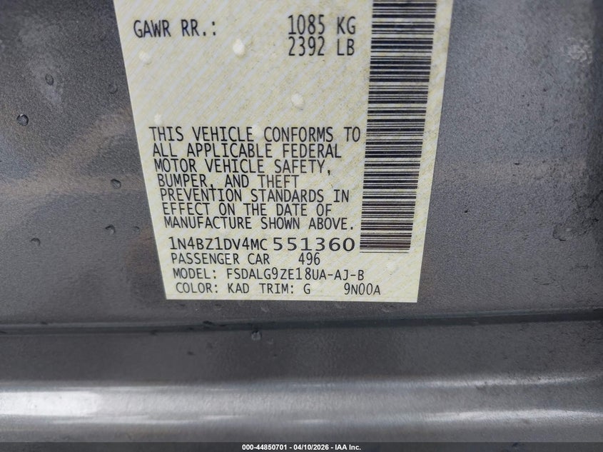 2021 Nissan Leaf Sl Plus 62 Kwh VIN: 1N4BZ1DV4MC551360 Lot: 44850701