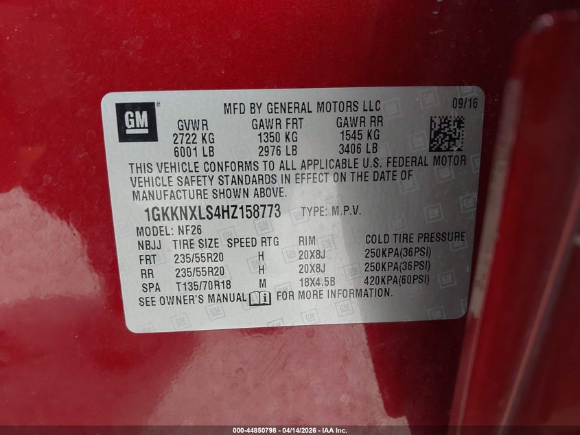 2017 GMC Acadia Denali VIN: 1GKKNXLS4HZ158773 Lot: 44850798