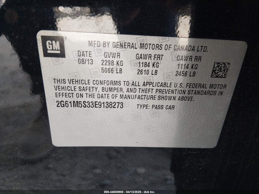 2014 Cadillac Xts Luxury VIN: 2G61M5S33E9138273 Lot: 44850900