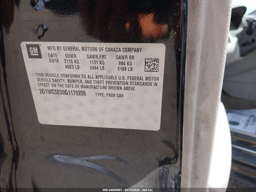 2016 Chevrolet Impala Limited Ltz VIN: 2G1WC5E30G1170268 Lot: 44850983