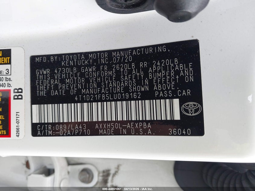 2020 Toyota Avalon Hybrid Limited VIN: 4T1D21FB5LU019162 Lot: 44851061