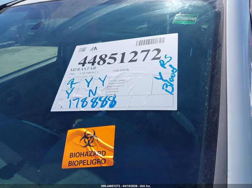 2006 Chevrolet Equinox Lt VIN: 2CNDL63F666137841 Lot: 44851272