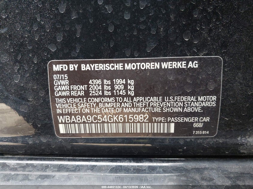 WBA8A9C54GK615982 2016 BMW 3er 2.0 320I black