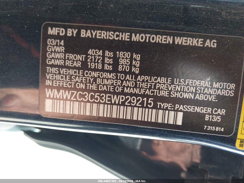 2014 Mini Countryman Cooper S VIN: WMWZC3C53EWP29215 Lot: 44851392