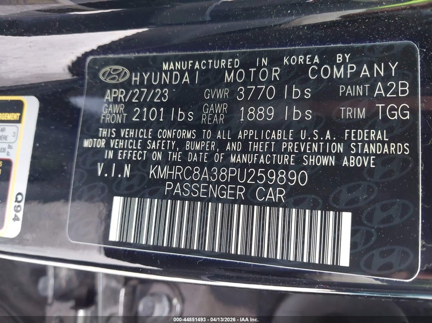 2023 Hyundai Venue Sel VIN: KMHRC8A38PU259890 Lot: 44851493