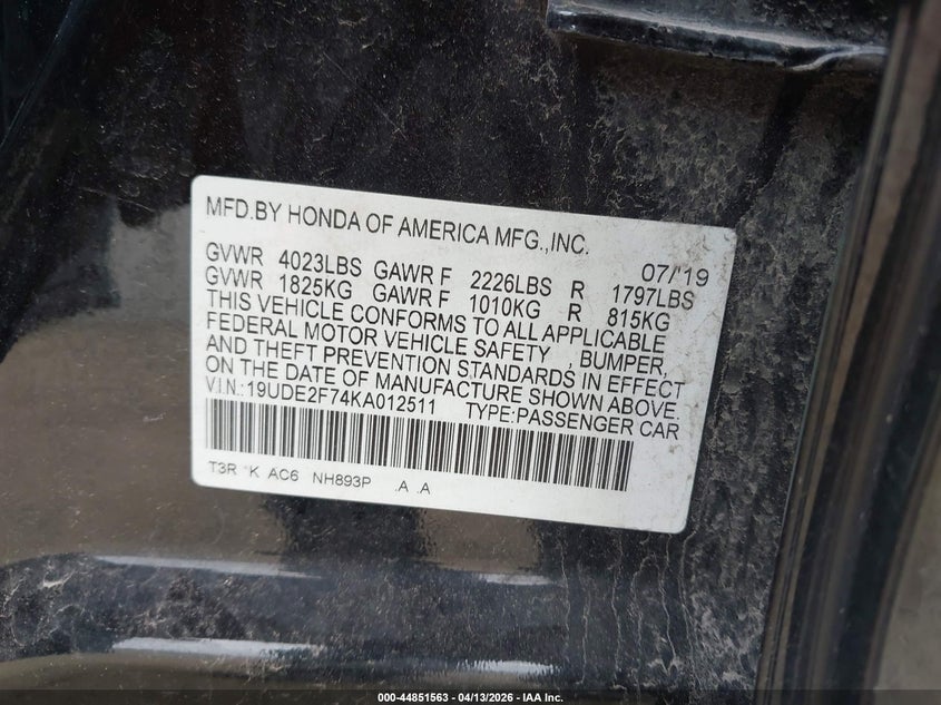 2019 Acura Ilx Premium Package/Technology Package VIN: 19UDE2F74KA012511 Lot: 44851563