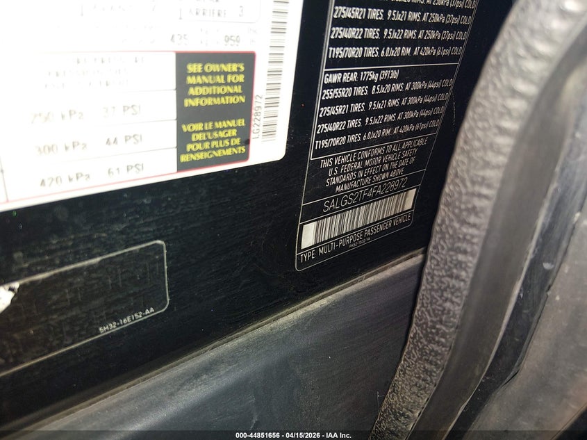 2015 Land Rover Range Rover 5.0L V8 Supercharged VIN: SALGS2TF4FA228972 Lot: 44851656