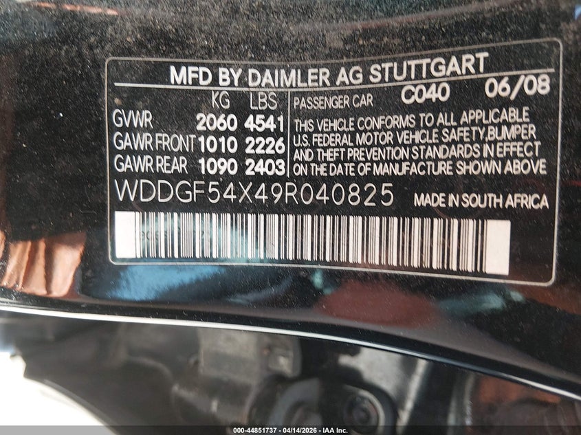 2009 Mercedes-Benz C 300 Sport VIN: WDDGF54X49R040825 Lot: 44851737