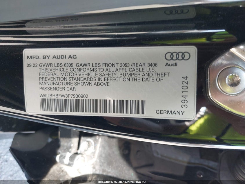 2023 Audi Rs e-tron gt Rs E-Tron Gt Quattro black Lot 111044851775 Vin WAUBHBFW3P7900902