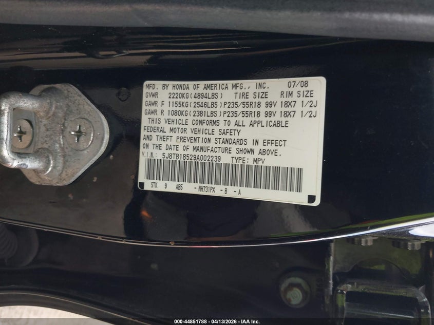 2009 Acura Rdx VIN: 5J8TB18529A002239 Lot: 44851788