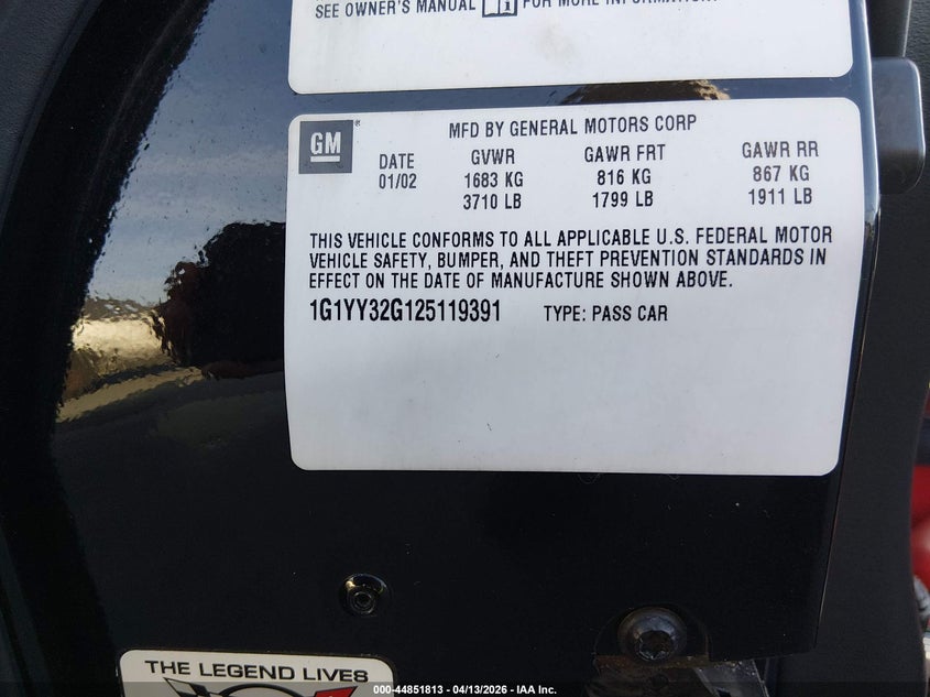 2002 Chevrolet Corvette VIN: 1G1YY32G125119391 Lot: 44851813