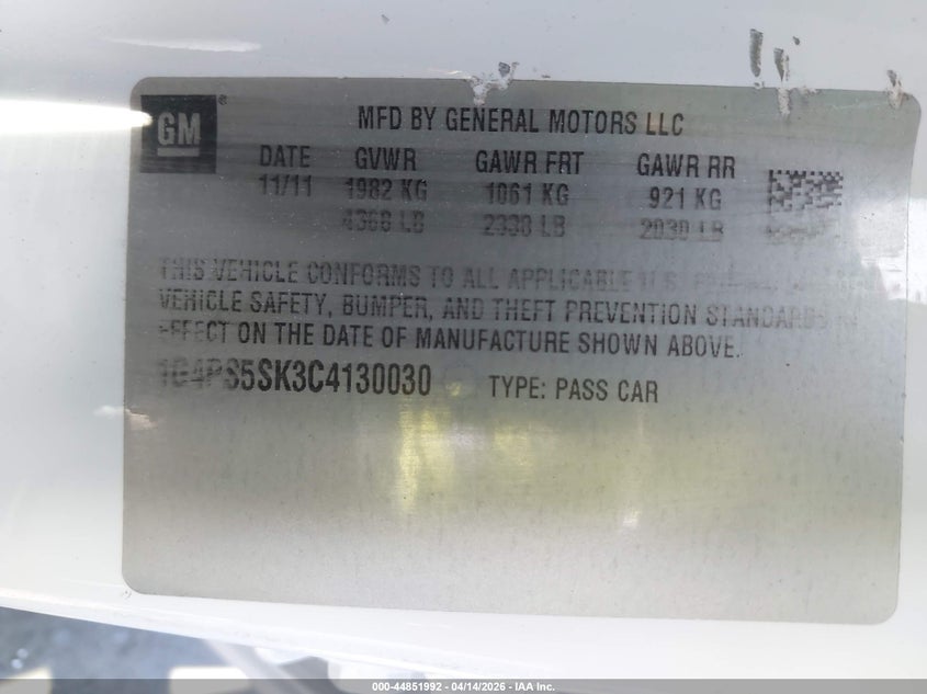 2012 Buick Verano Leather Group VIN: 1G4PS5SK3C4130030 Lot: 44851992