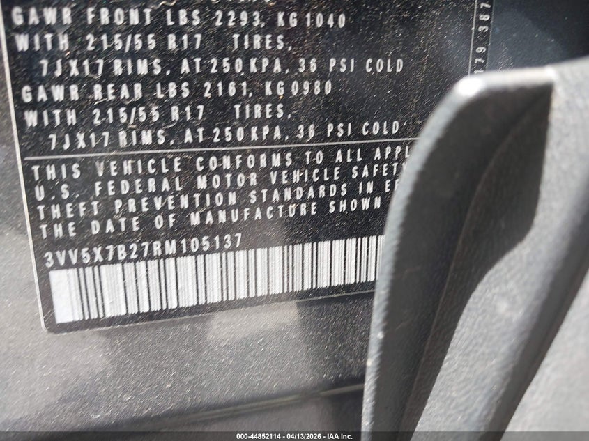 2024 Volkswagen Taos 1.5T S VIN: 3VV5X7B27RM105137 Lot: 44852114