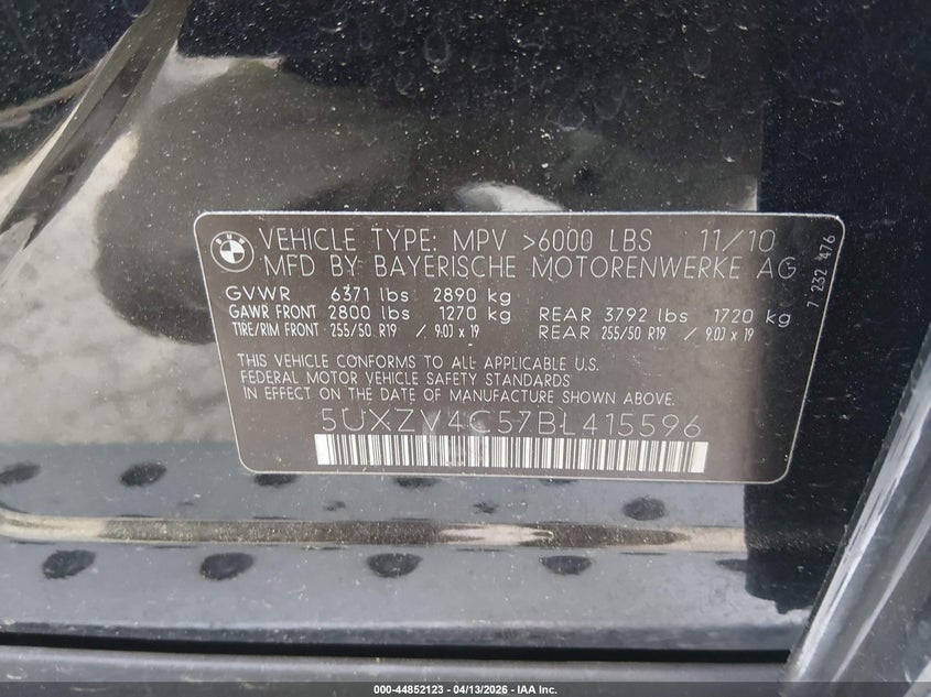 2011 BMW X5 xDrive35I/xDrive35I Premium/xDrive35I Sport Activity VIN: 5UXZV4C57BL415596 Lot: 44852123