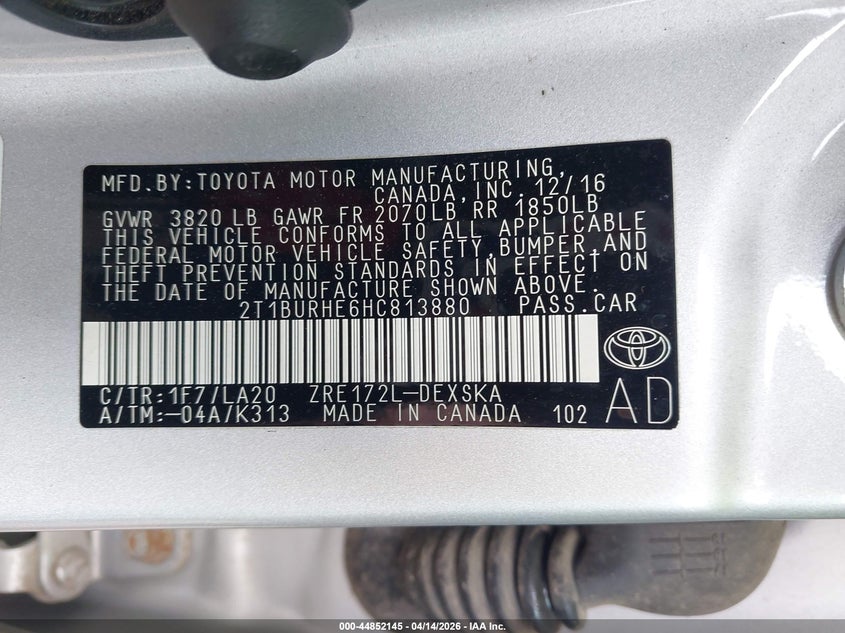 2017 Toyota Corolla 1.8 Xse silver Lot 111044852145 Vin 2T1BURHE6HC813880