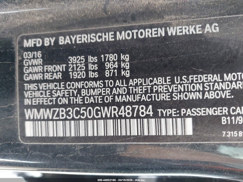2016 Mini Countryman Cooper VIN: WMWZB3C50GWR48784 Lot: 44852166