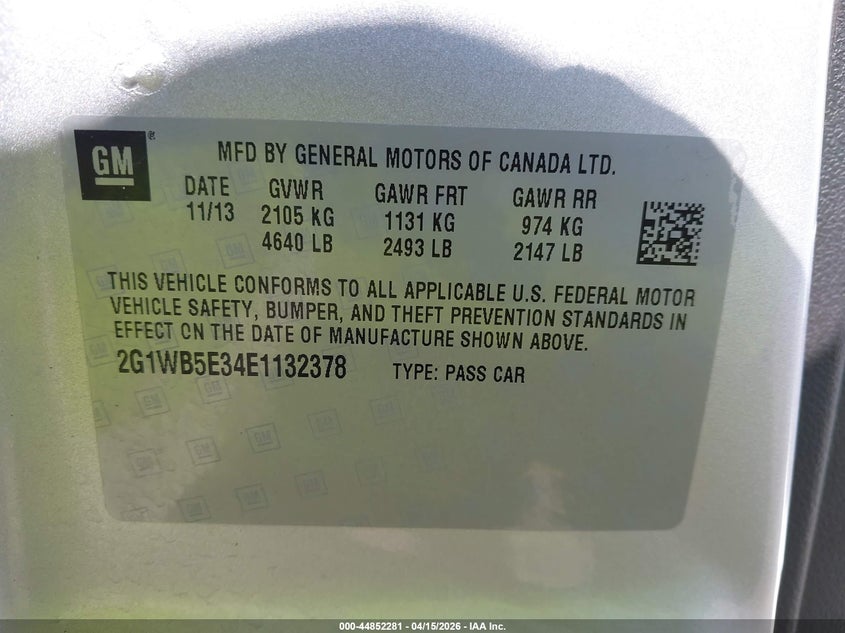 2014 Chevrolet Impala Limited Lt VIN: 2G1WB5E34E1132378 Lot: 44852281